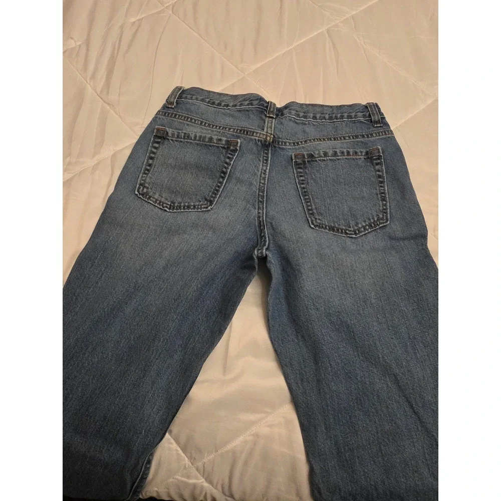 Old Navy Boys Loose Straight Leg Jeans Medium Wash Blue Sz 14 Regular Adjustable